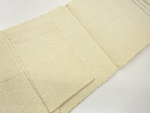  手織り紬変わり横段に蔦葉・幾何学模様織出し名古屋帯